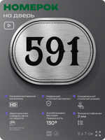 Номерок на дверь квартиры 591, для кабинета, офиса, шильдик 9 х 7 см, серебристый, Айдентика Технолоджи