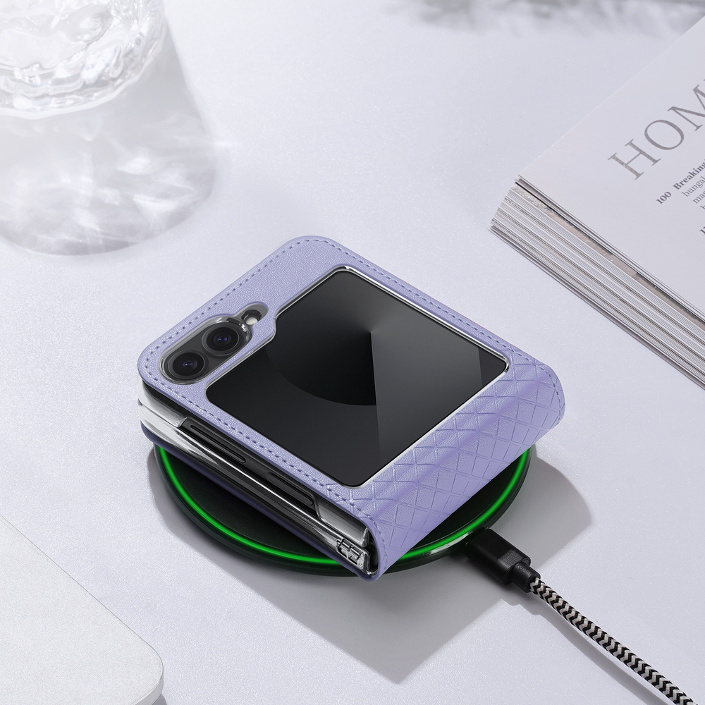 Чехол из кожи фиолетового цвета от Dux Ducis для Samsung Flip6 и Flip7 FE (W25), серия Bril Series Case