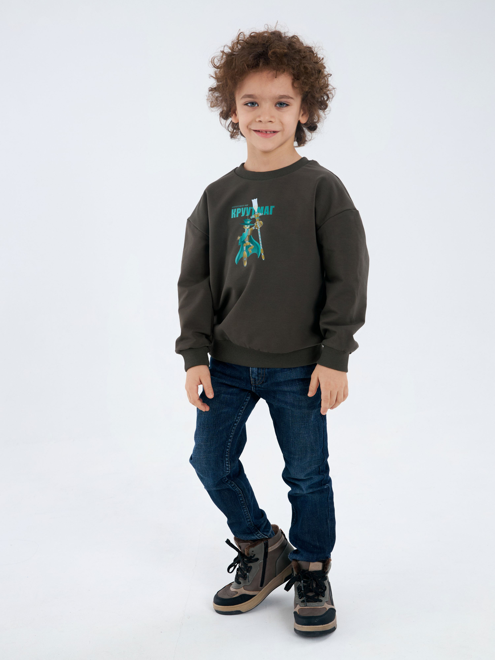 Свитшот детский CROOT Basic Oversize для мальчика, темно-зеленый, хлопок