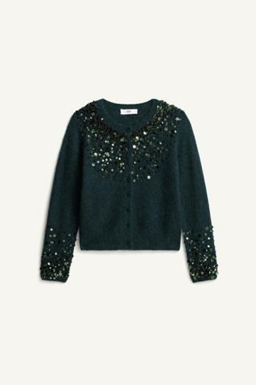 ZARA ТРИКОТАЖНЫЙ КАРДИГАН С ПАЙЕТКАМИ - LIMITED EDITION, УТИНО-ЗЕЛЕНЫЙ