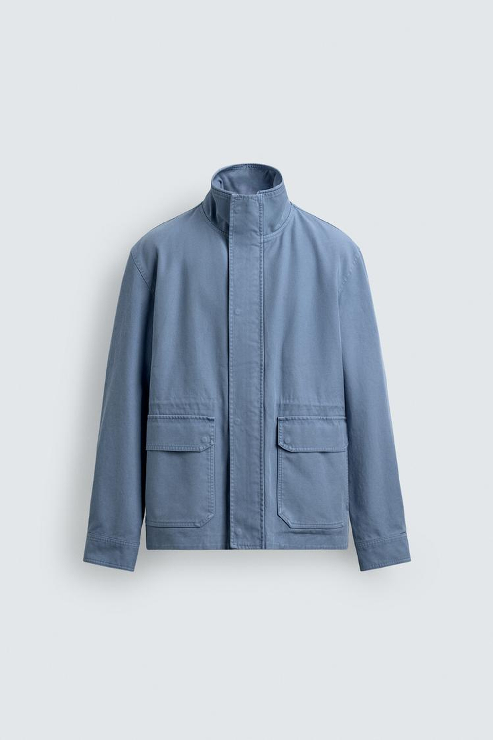 ZARA КУРТКА REGULAR FIT ИЗ ВЫСТИРАННОГО ХЛОПКА, ГОЛУБОЙ