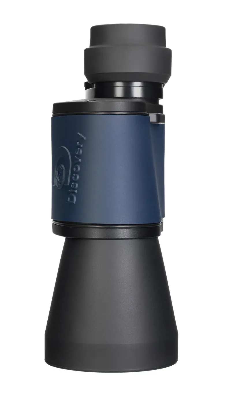 Бинокль Levenhuk Discovery New Gator 10x50 боковой вид с надписью Discovery