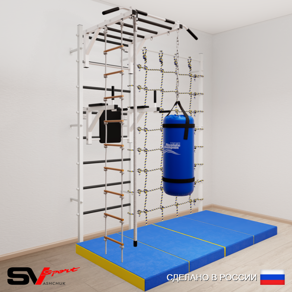 Шведская стенка Sv Sport усиленная 64560 (Турник рукоход/Брусья/Канат/Лестница/Цепь/Мешок 22кг/Мат 2м/Канатный лаз)