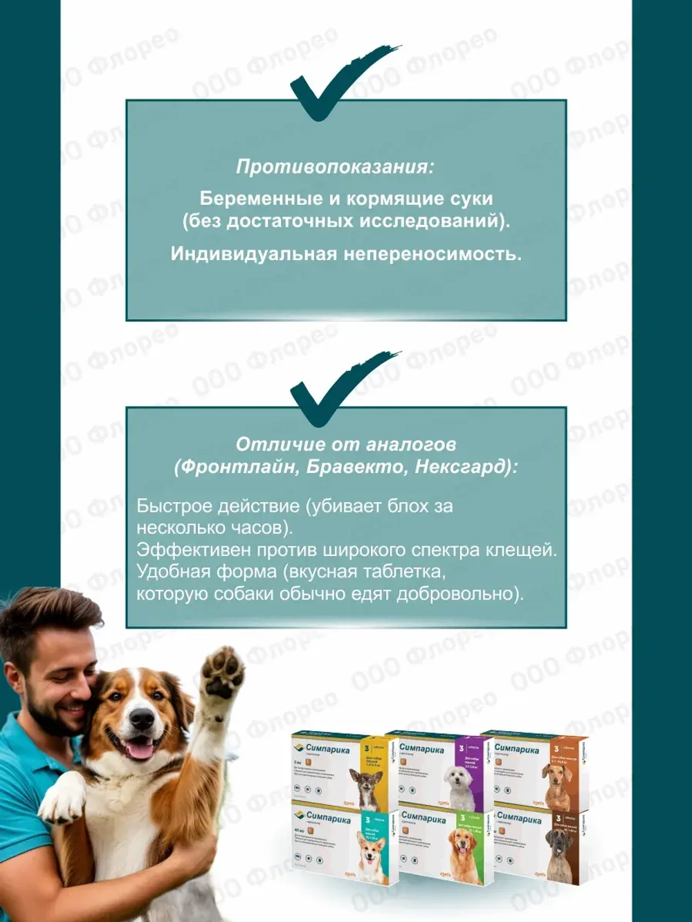 Симпарика таблетки от блох и клещей (до 10кг), 3 таблетки.