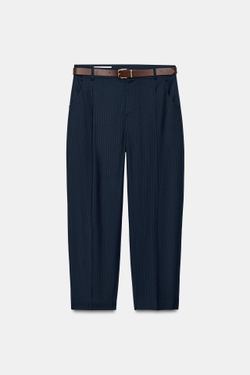 ZARA УКОРОЧЕННЫЕ БРЮКИ С РЕМНЕМ, МОРСКОЙ СИНИЙ