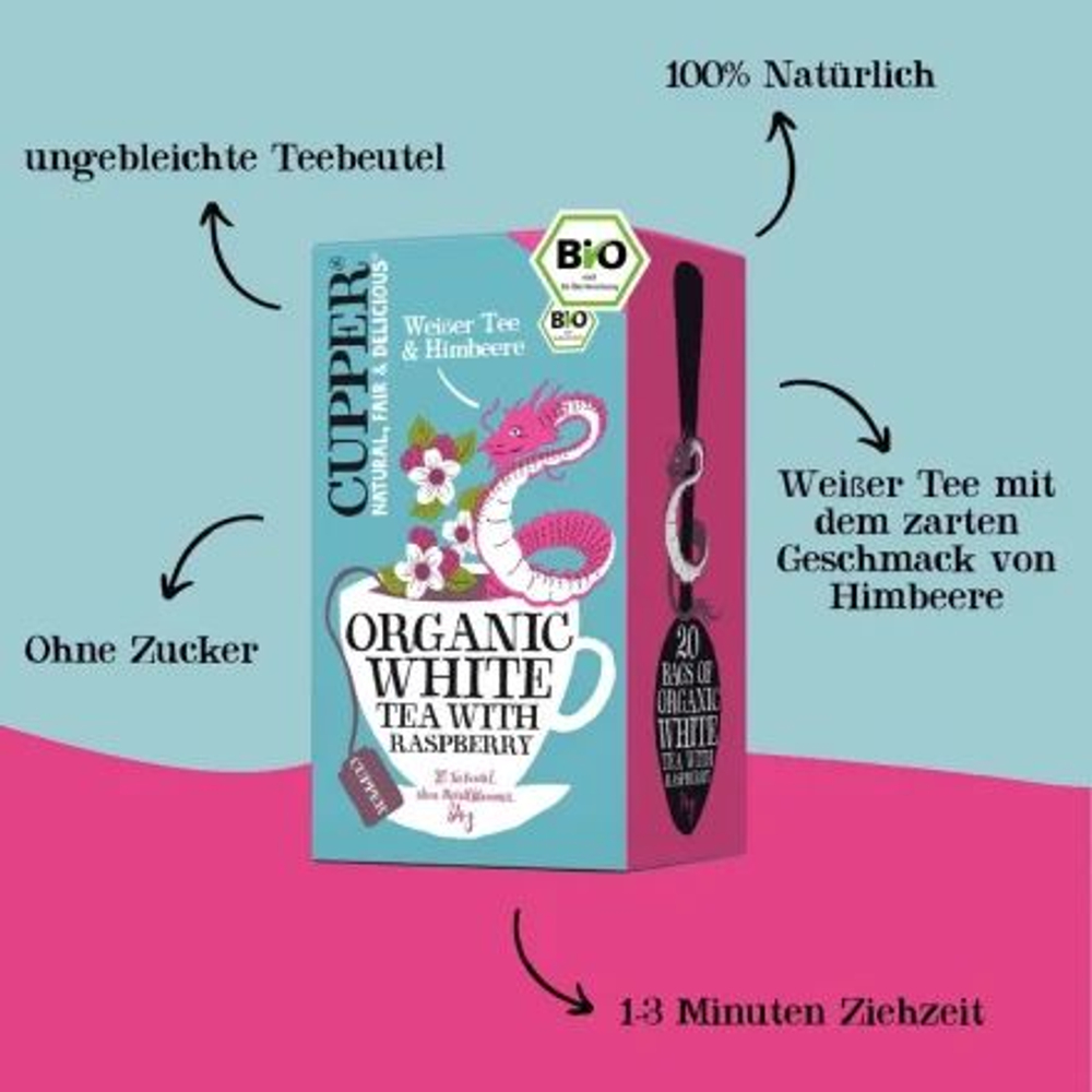 Чай белый с малиной CUPPER White tea with raspberry 20 пакетиков 34 г (из Эстонии)