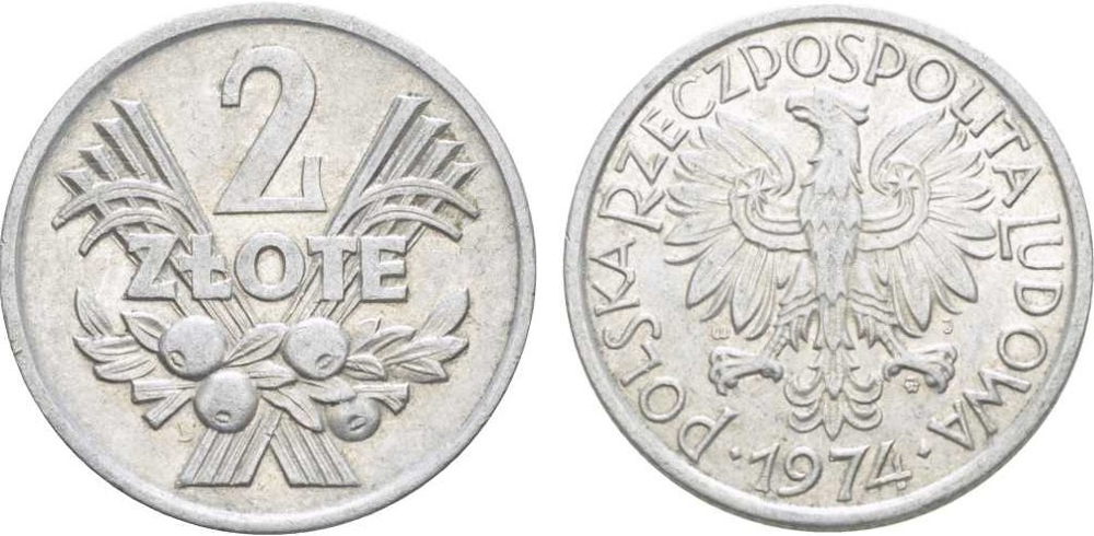 Польша 2 злотых, 1974 Герб XF