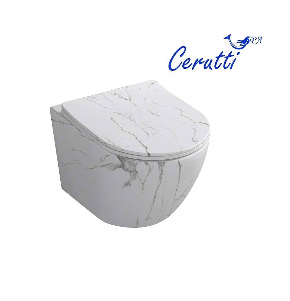 Унитаз подвесной Ceruttispa СЕЛЛА (SELLA) Aria Tornado MMW CT9532 безободковый (490х370х370) белый мрамор матовый