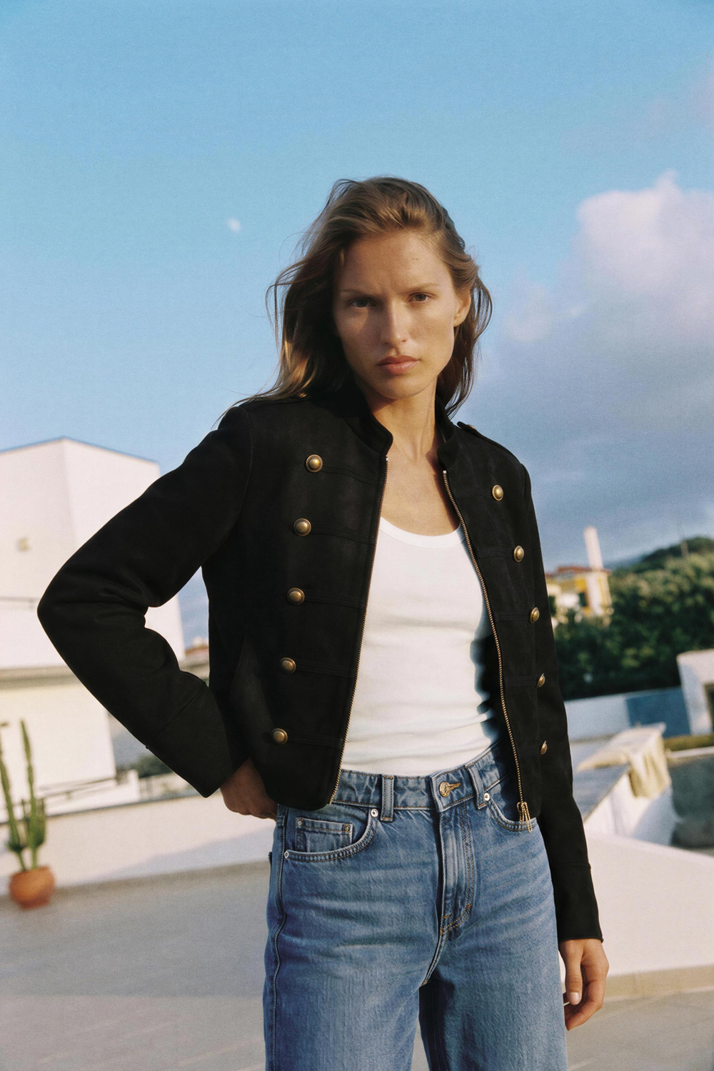ZARA КУРТКА ИЗ ИСКУССТВЕННОЙ ЗАМШИ, ЧЕРНЫЙ