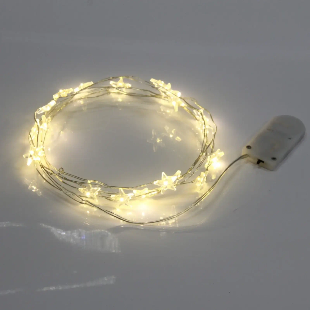 Гирлянда для дома «Звездочка» на батарейках 2,0 м 20 ламп LED, 1 реж., IP-20, Теплый белый