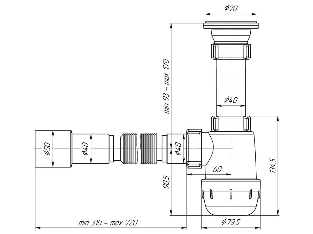 Сифон д/мойки A0115 (1 1/2"*40) с гофрой 40х40/50 (АниПласт)
