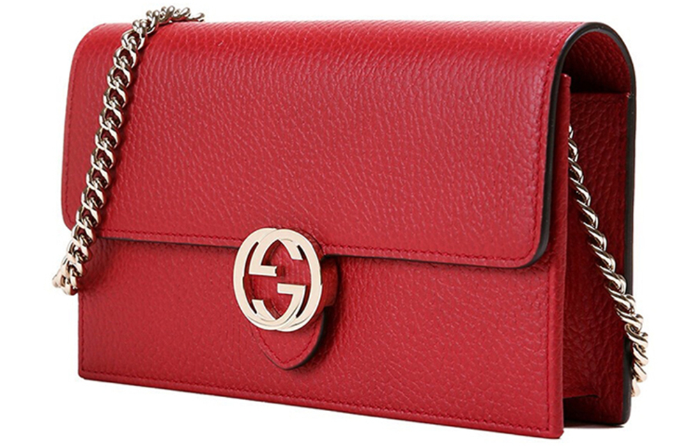 GUCCI Interlocking GG Crossbody Chain Wallet Red