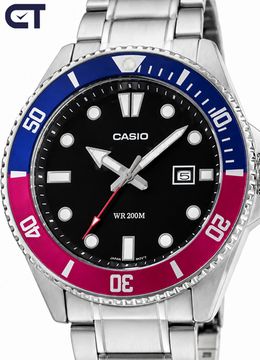 Casio MDV-107D-1A3 General часы наручные мужские — красно-синий безель, стальной браслет и WR200
