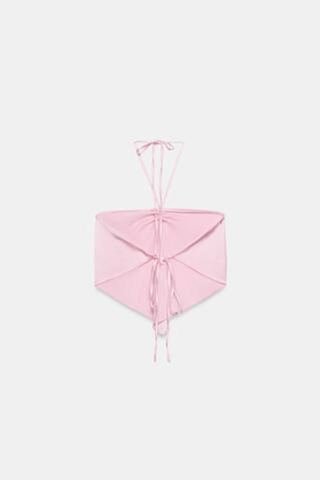 ZARA АТЛАСНЫЙ ТОП С ГОРЛОВИНОЙ ХАЛТЕР, РОЗОВЫЙ