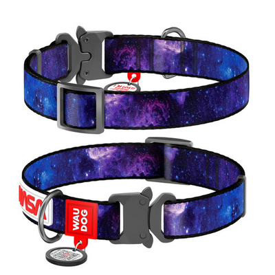 Ошейник для собак нейлоновый WAUDOG Nylon c QR-паспортом, "NASA21", металлическая пряжка-фастекс, L, Ш 25 мм, Дл 31-49 см
