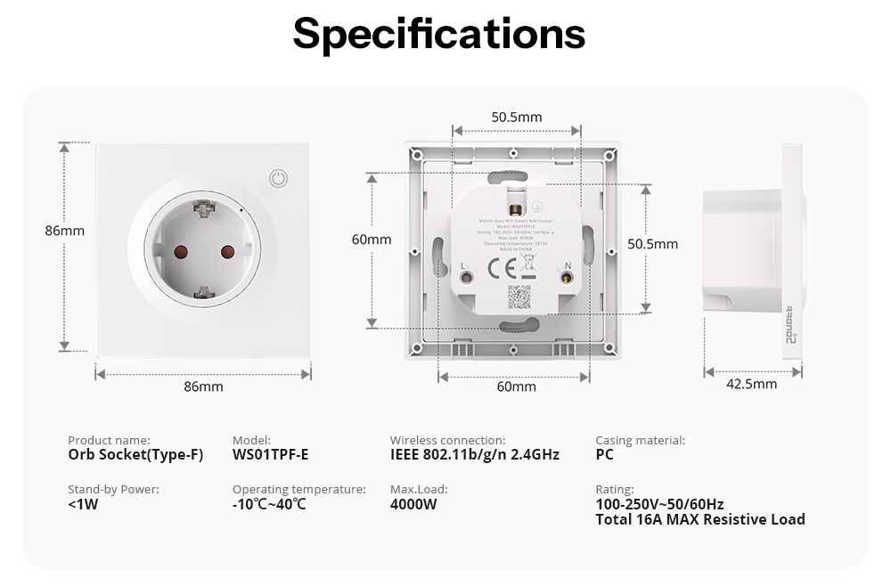Розетка SONOFF WiFi WS01TPF-E