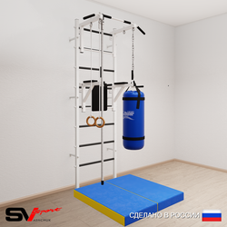 Шведская стенка Sv Sport усиленная 6745 (Турник стандарт/Брусья/Канат/Кольца/Цепь/Мешок 15кг/Мат 1м)