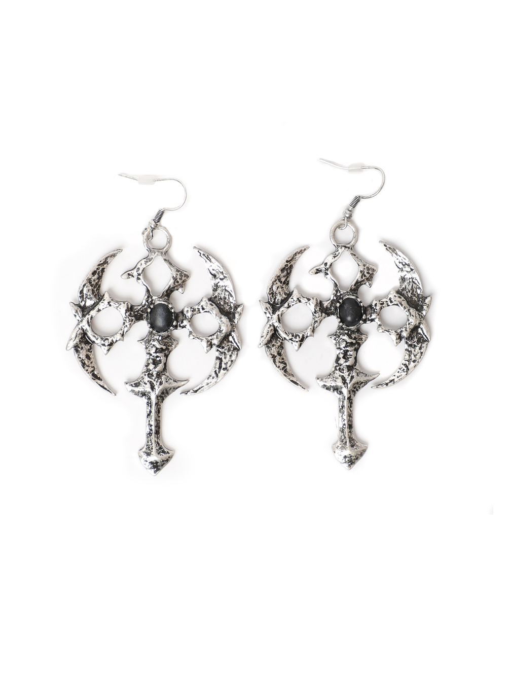 Серьги Oxdized Silver Sigil Cross Drop Earrings