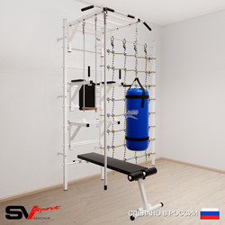Шведская стенка Sv Sport 56610 (Турник рукоход/Брусья/Стойка/Скамья/Канат/Трапеция/Цепь/Мешок 15кг/Канатный лаз)
