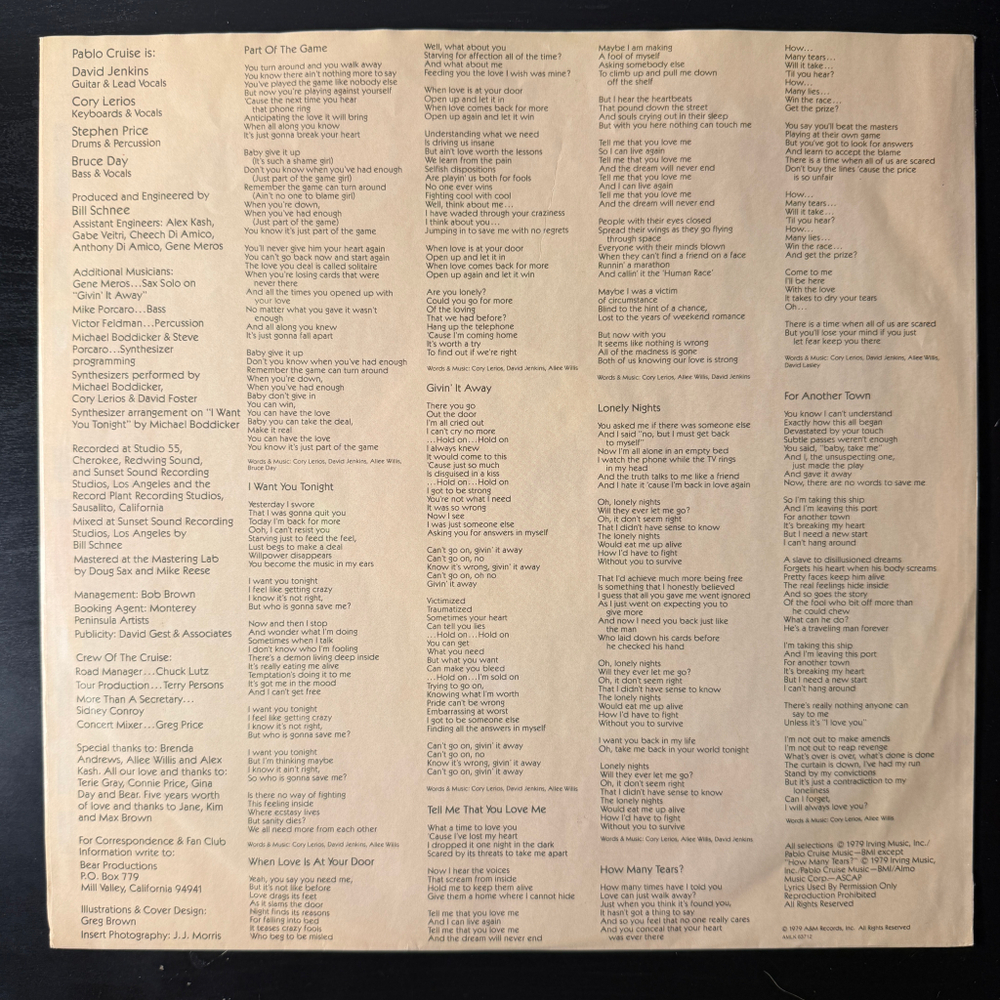 Pablo Cruise ‎– Part Of The Game (Европа 1979г.)