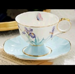 Чашка чайная с блюдцем 250мл Decor de table Винтаж Ирисы голубая
