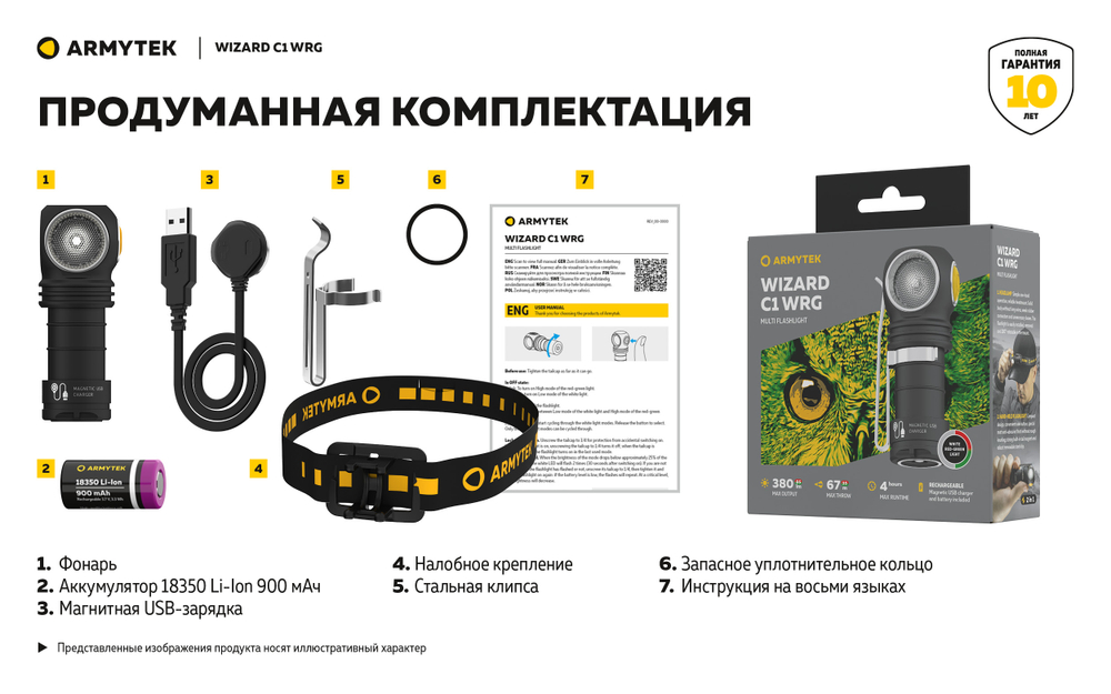 Фонарь Armytek Wizard C1 WRG Белый