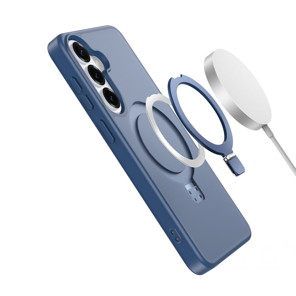 Матовый чехол темно-синего цвета с MagSafe для Samsung Galaxy S26, серия Yind Series Case от Dux Ducis (версия с магнитной откидной подставкой)