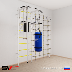 Шведская стенка Sv Sport 57610 (Турник стандарт/Брусья/Канат/Трапеция/Цепь/Мешок 15кг/Канатный лаз)