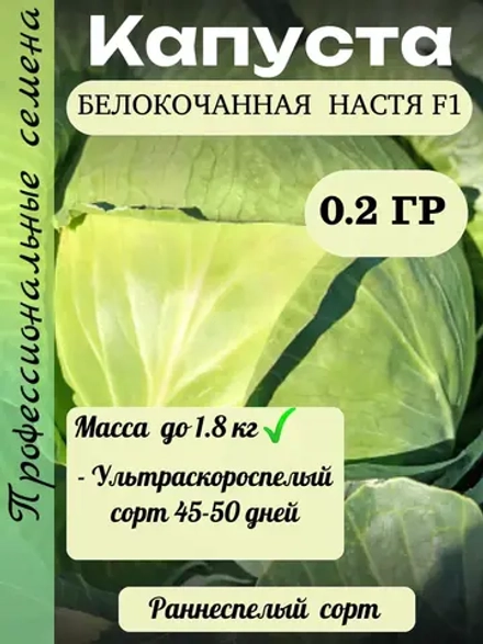 Семена капуста белокочанная Настя F1 0.2 гр