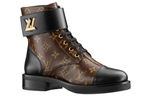 LOUIS VUITTON Lv Wonderland Monogram Canvas Combat Boots Brown Women"s