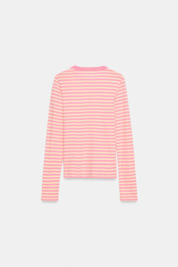 ZARA ФУТБОЛКА В ПОЛОСКУ НА ПУГОВИЦАХ, МЯГКИЙ РОЗОВЫЙ