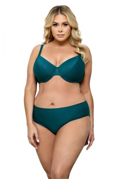 Раздельный купальник plus size с блестящими деталями на лифе (Размер: 90C/44) (Цвет: изумрудный)