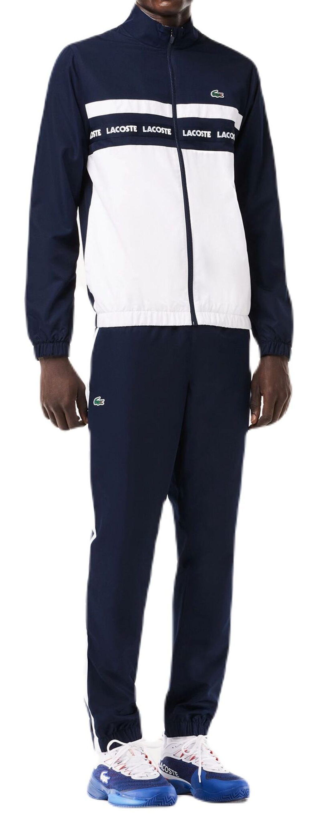 Мужской теннисный костюм Lacoste Sportsuit Logo Stripe Tennis Tracksuit - navy blue/white