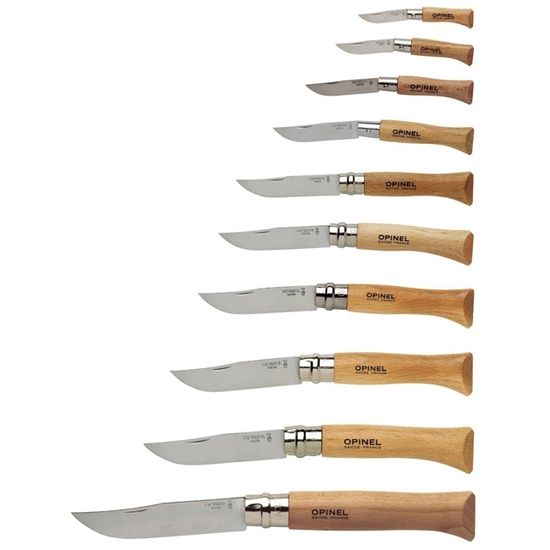 Складной нож Набор Opinel в деревянной коробке с крышкой из 10 ей разных размеров из нержав стали c клинком из стали Sandvik™ 12С27, рукоять дерево (Бук)