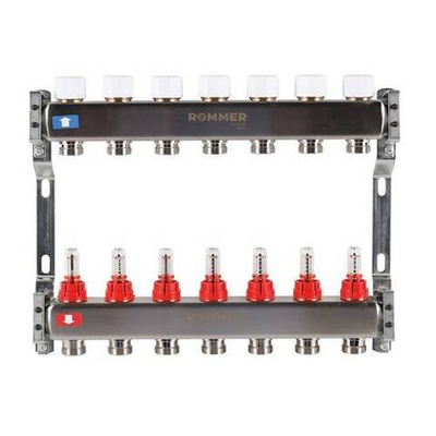 Коллекторная группа для теплого пола ROMMER RMS1200 - 1" на 7 контуров 3/4" EK