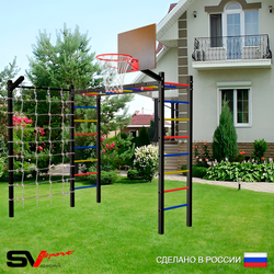 Уличная шведская стенка Sv Sport рукоход с комплектом турник прямой У5005К (Щит баскет/Кронш бокс/Сетка)