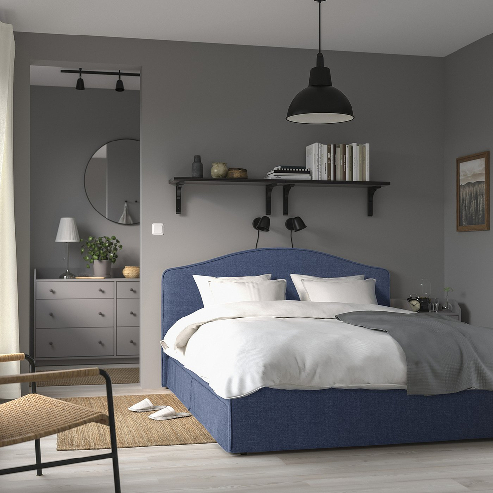 IKEA RAMNEFJÄLL  (ИКЕА РАМНЕФЙЭЛЛ)  -  Чехол для каркаса кровати - Kilanda темно-синий 140х200 см
