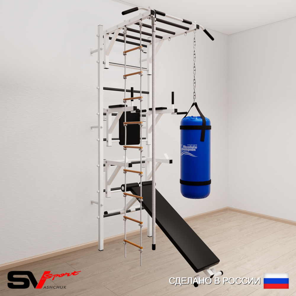 Шведская стенка Sv Sport 5652 (Турник рукоход/Брусья/Стойка/Скамья/Канат/Лестница/Цепь/Мешок 22кг)