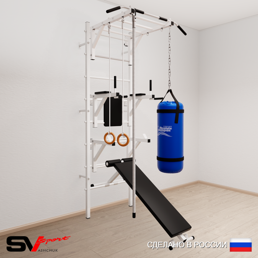 Шведская стенка Sv Sport 5641 (Турник рукоход/Брусья/Стойка/Скамья/Канат/Кольца/Цепь/Мешок 15кг)