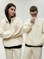 Drawstring Half-Zipped Sweatshirt Cream