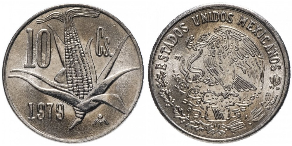 Мексика 10 сентаво, 1974 - 1980 Кукуруза aUNC