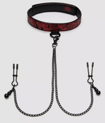 Ошейник с зажимами для сосков Reversible Collar Nipple Clamps (Цвет: красный с черным)