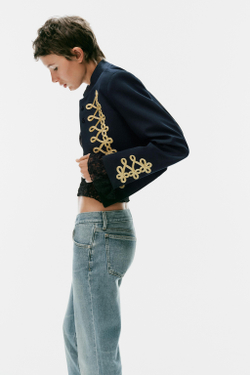 ZARA УКОРОЧЕННЫЙ БЛЕЙЗЕР С ЗАСТЕЖКАМИ-КЛЕВАНТ, МОРСКОЙ ТЕМНО-СИНИЙ