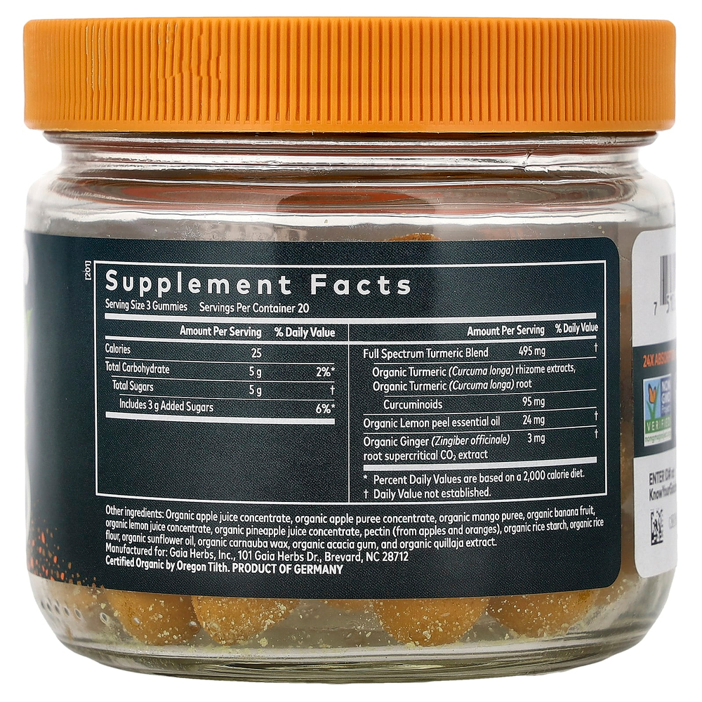 Gaia Herbs, Turmeric Supreme®, со вкусом лимона и имбиря, 60 жевательных таблеток