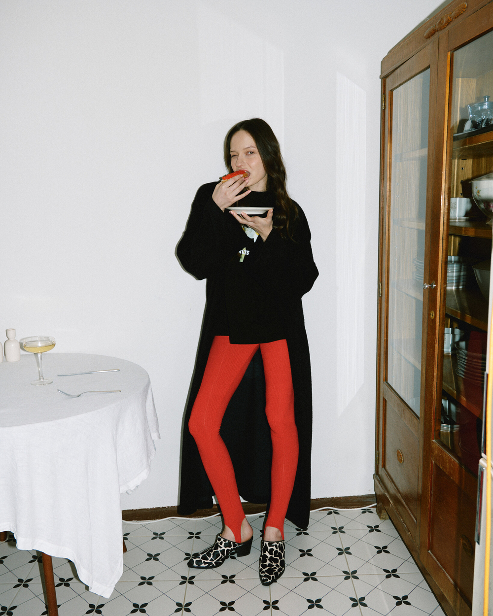Ribbed Stirrup Leggings Mandevilla Red