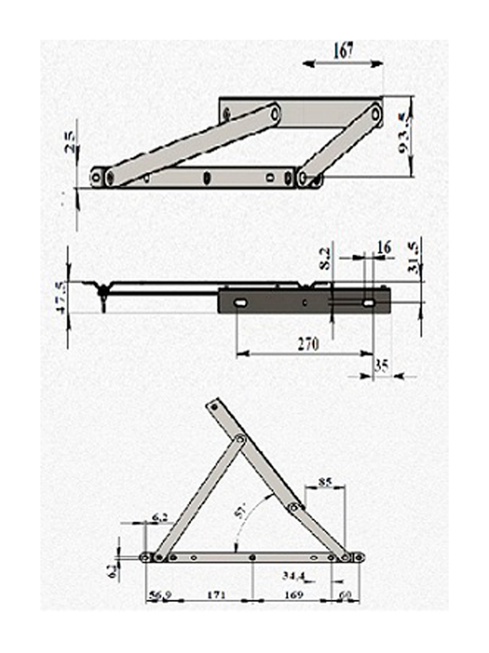 Механизм подъема кровати / ортопедического основания 502 комплект с газлифтами 405 мм 700 ньютон
