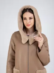 Дубленка натуральная с капюшоном длинная Турция