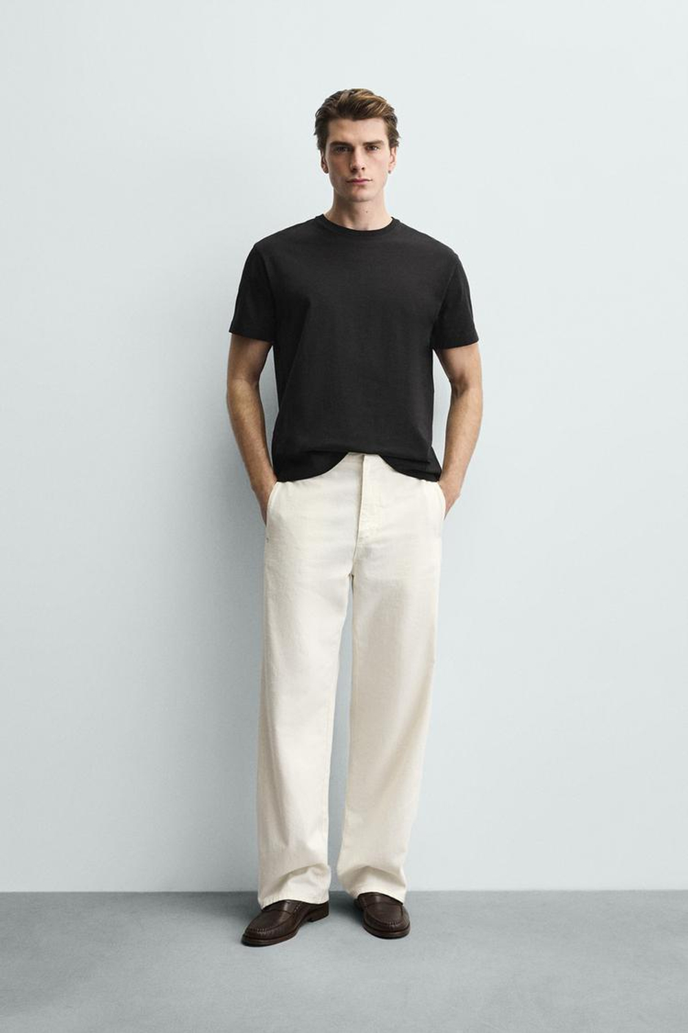 ZARA ФУТБОЛКА MEDIUM WEIGHT БАЗОВАЯ, ЧЕРНЫЙ