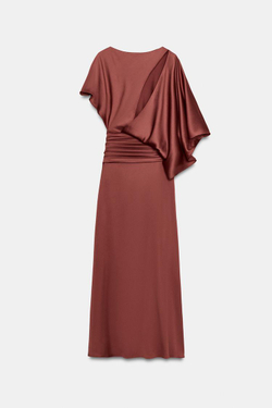 ZARA ДЛИННОЕ АТЛАСНОЕ ПЛАТЬЕ ИЗ КОЛЛЕКЦИИ ZW, ТЕМНО-РОЗОВЫЙ