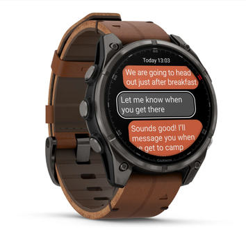 Умные часы Garmin Fenix 8 PRO, 47 мм, AMOLED, Сапфировое стекло, Углеродно-серый, титановый DLC с ремешком из каштановой кожи